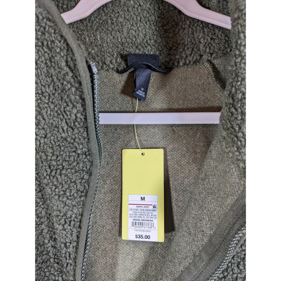All in Motion Sherpa Jacket M Zip Front Olive Green Sweatshirt Relax Fit Layer - Picture 6 of 10